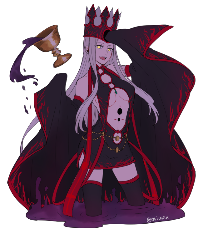 1girl, :d, bare_shoulders, black_dress, black_legwear, breasts, crown, detached_sleeves