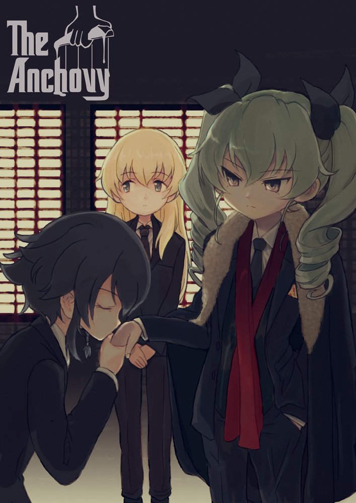 anchovy, bangs, bending_forward, black_hair, blinds, blonde_hair, braid, brown_eyes