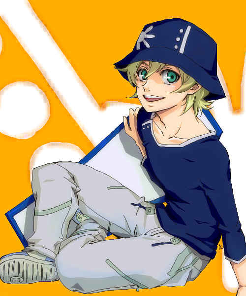 blonde_hair, eureka_7, eureka_seven, eureka_seven_(series), green_eyes, had, hat, male