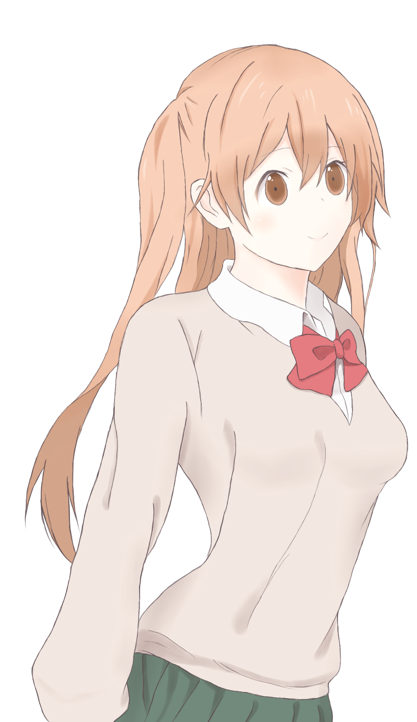 1girl, breasts, brown_eyes, brown_hair, highres, long_hair, school_uniform, shiraishi_(tanaka-kun_wa_itsumo_kedaruge)
