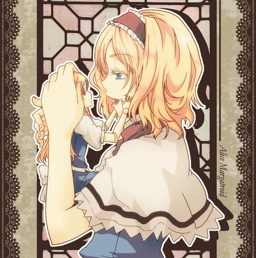 bad_id, blonde_hair, blue_eyes, capelet, colored_eyelashes, d-tline, doll, doll_joints