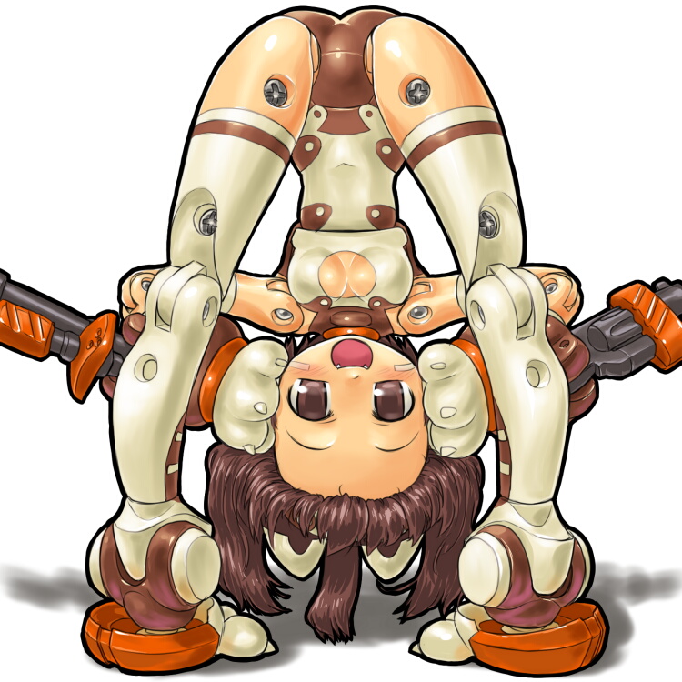 brown_eyes, brown_hair, busou_shinki, dd_(artist), doll_joints, partio, pomock, thighhighs