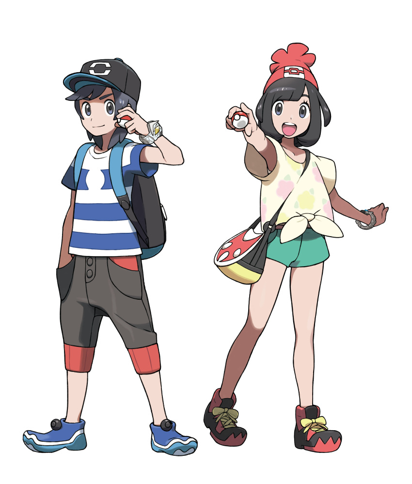 1boy, 1girl, absurdres, beanie, female_protagonist_(pokemon_sm), full_body, hat, highres