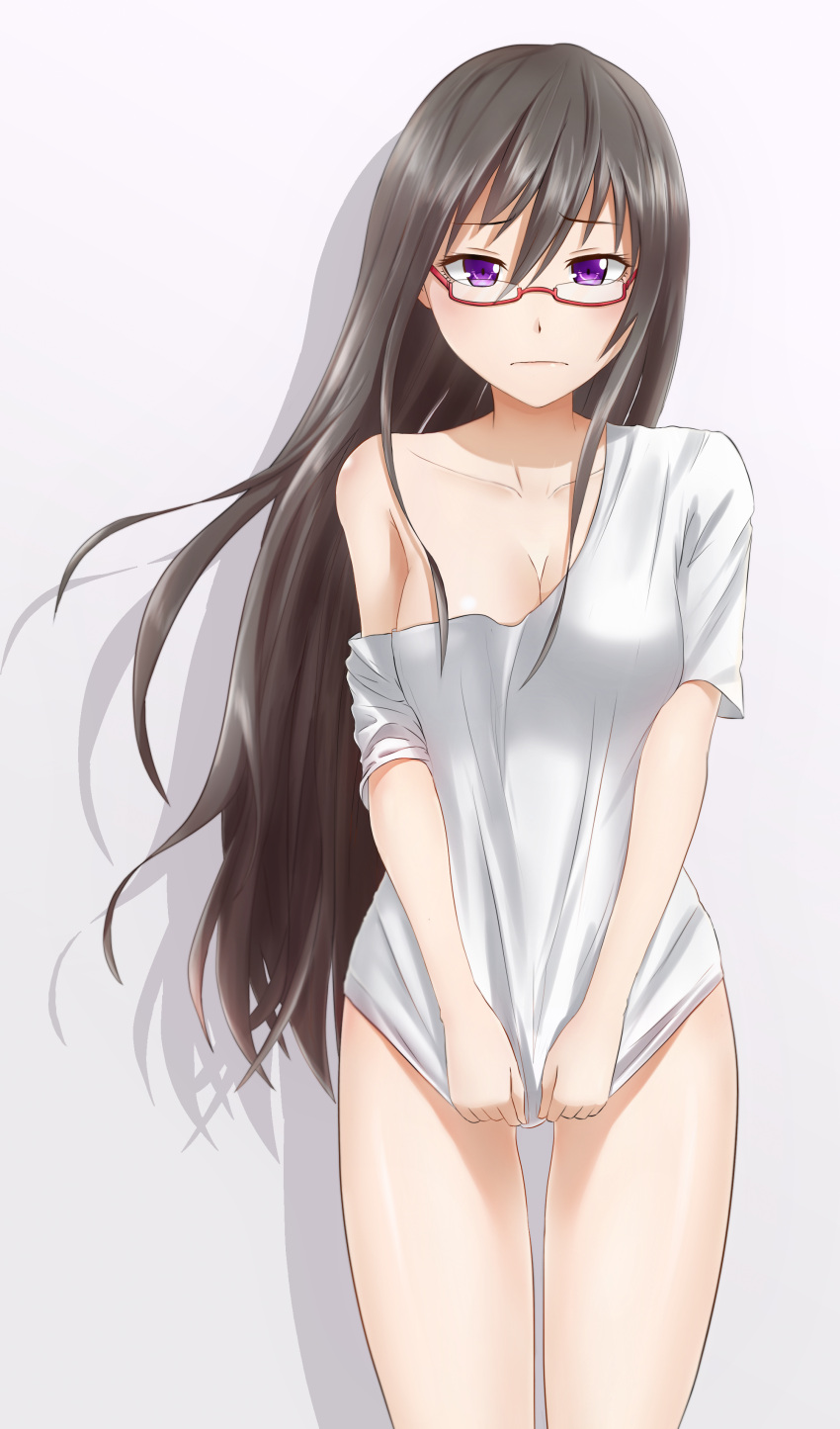 1girl, absurdres, black_hair, breasts, cleavage, glasses, highres, jirofly