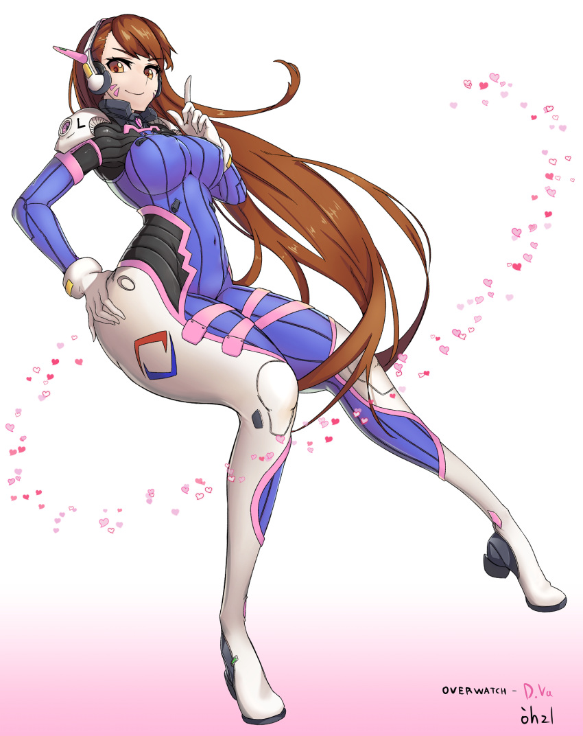 1girl, bodysuit, breasts, brown_hair, d.va_(overwatch), harry_(dudwofla), highres, long_hair