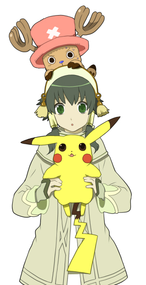 1boy, 2others, animal, capcom, creature, creatures_(company), crossover, game_freak