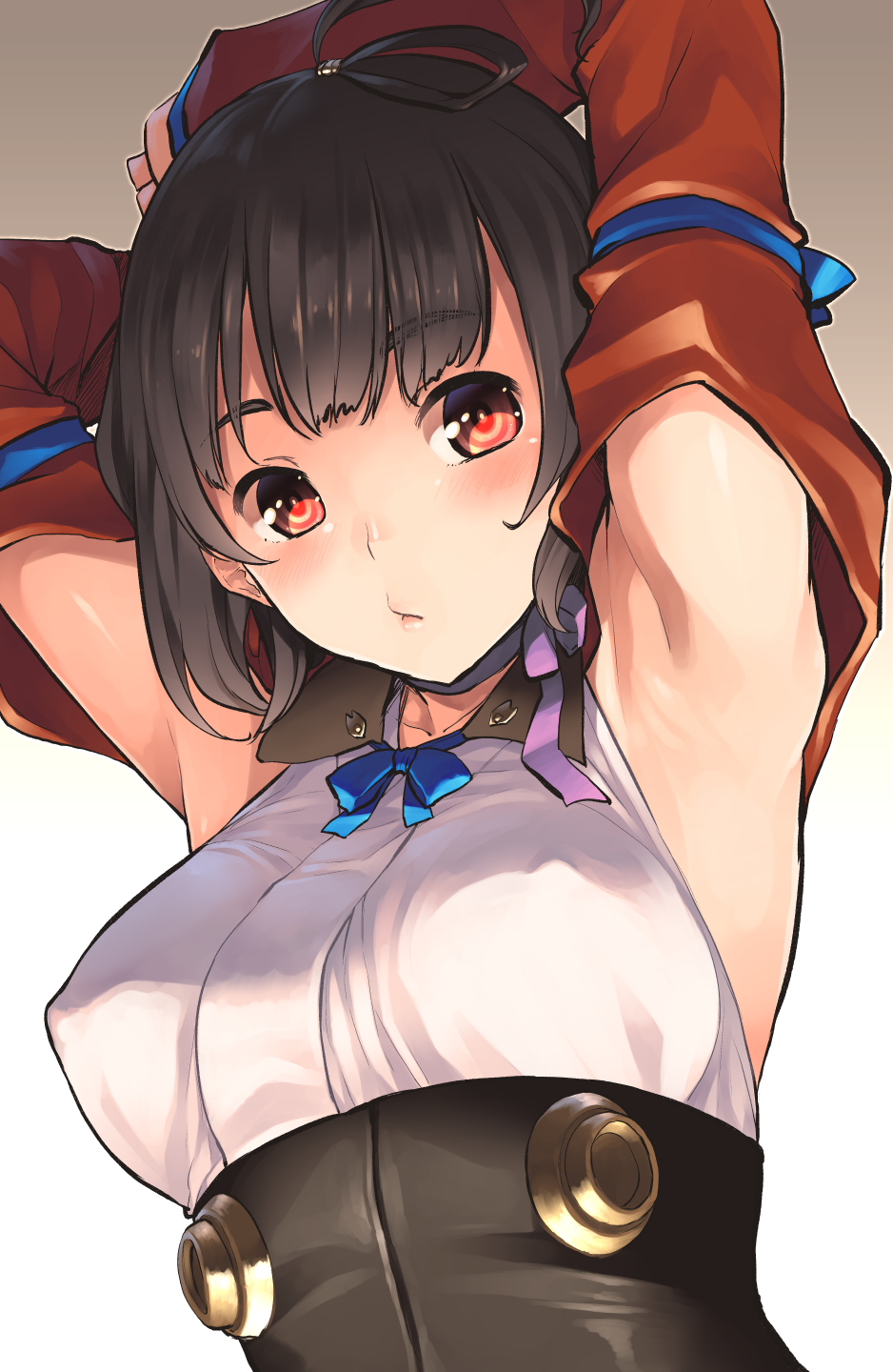 1girl, aaru_(tenrake_chaya), armpits, bangs, bare_shoulders, blue_bow, blue_bowtie, blunt_bangs