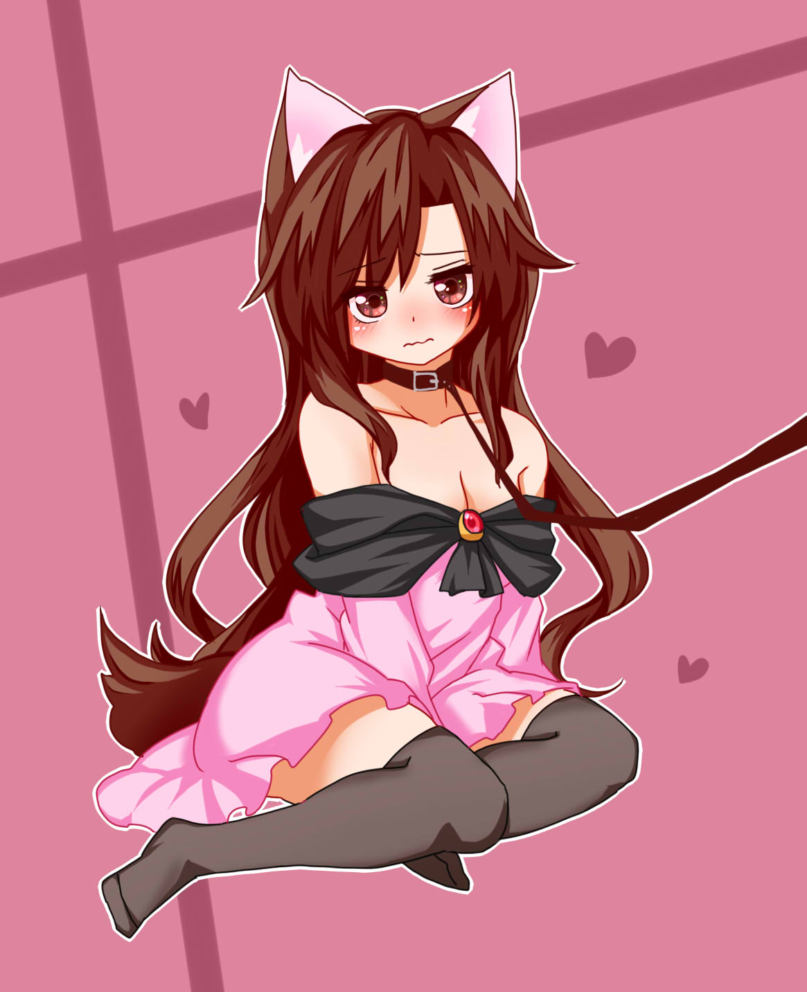 1girl, animal_ears, between_legs, brown_hair, dress, hand_between_legs, highres, imaizumi_kagerou