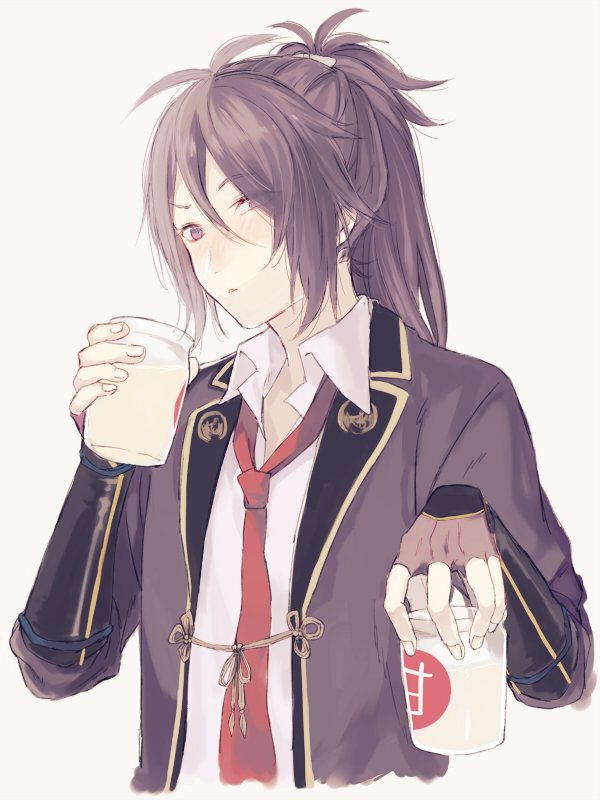 1boy, amazake_(drink), blush, fingerless_gloves, fudou_yukimitsu, gloves, keshitsubu, male_focus