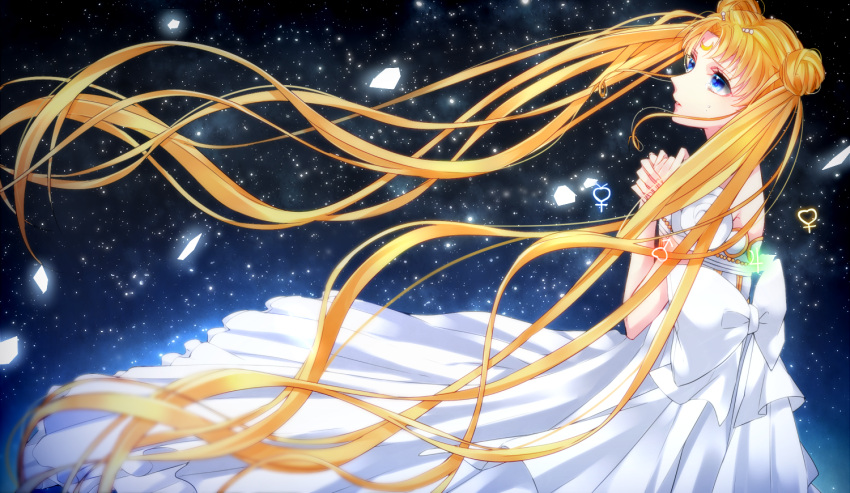 1girl, bishoujo_senshi_sailor_moon, blonde_hair, blue_eyes, blurry, bow, depth_of_field, double_bun