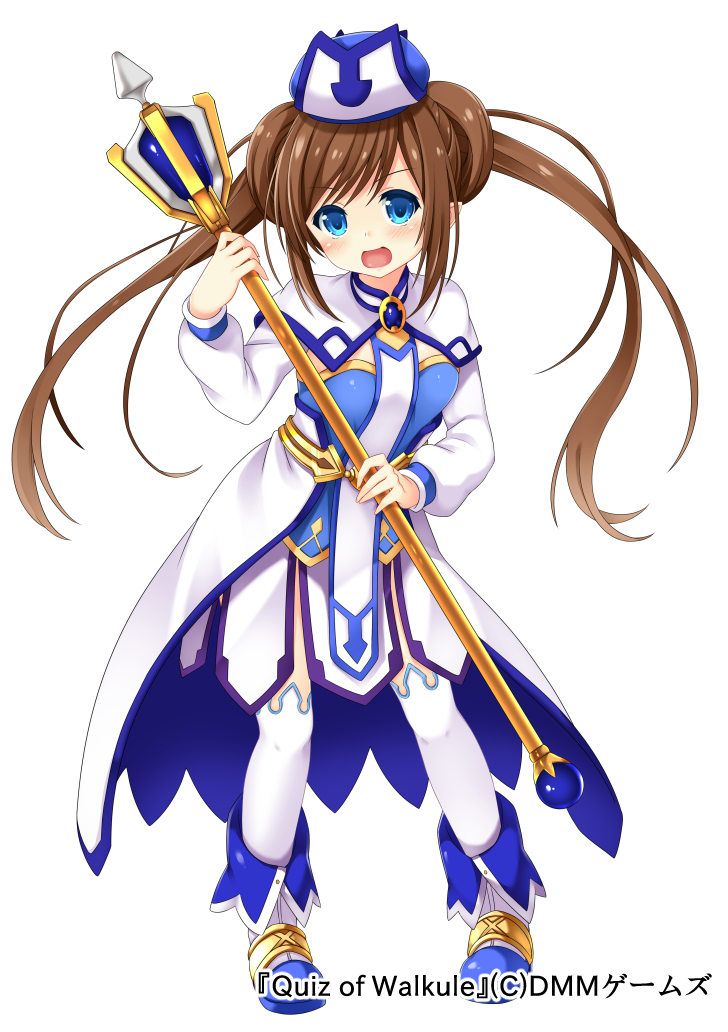 1girl, blue_eyes, brown_hair, dodome-iro_mayonnaise, hat, long_hair, official_art, quiz_of_walkure