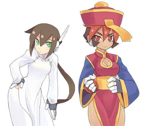 aile, aile_(mega_man_zx), atlas, atlas_(mega_man), breasts, brown_hair, china_dress, chinadress