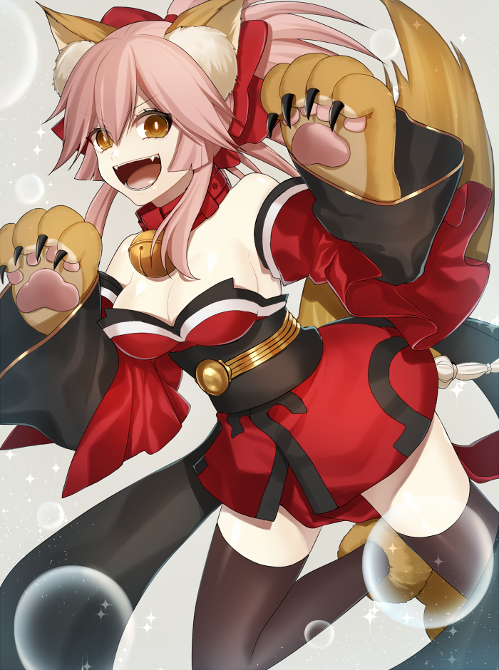 1girl, animal_ears, bell, bell_collar, breasts, caster_(fate/extra), cleavage, collar