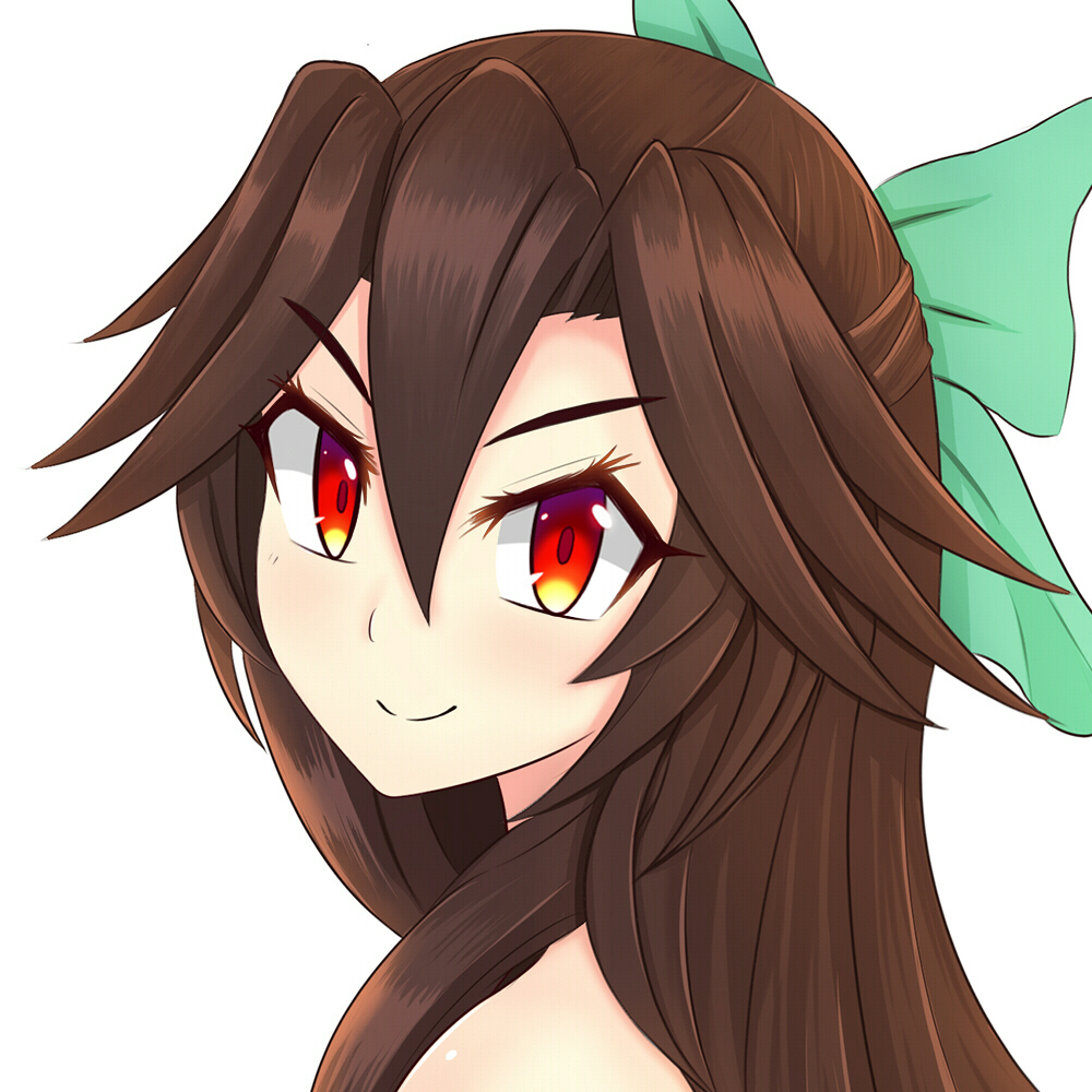 >:), 1girl, bangs, bare_shoulders, blush, bow, brown_hair, damao_yu