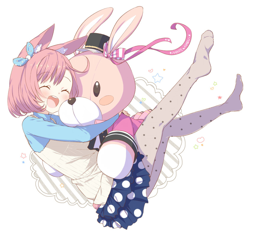 1girl, animal_ears, ayase_naru, blush, blush_stickers, bow, character_name, closed_eyes