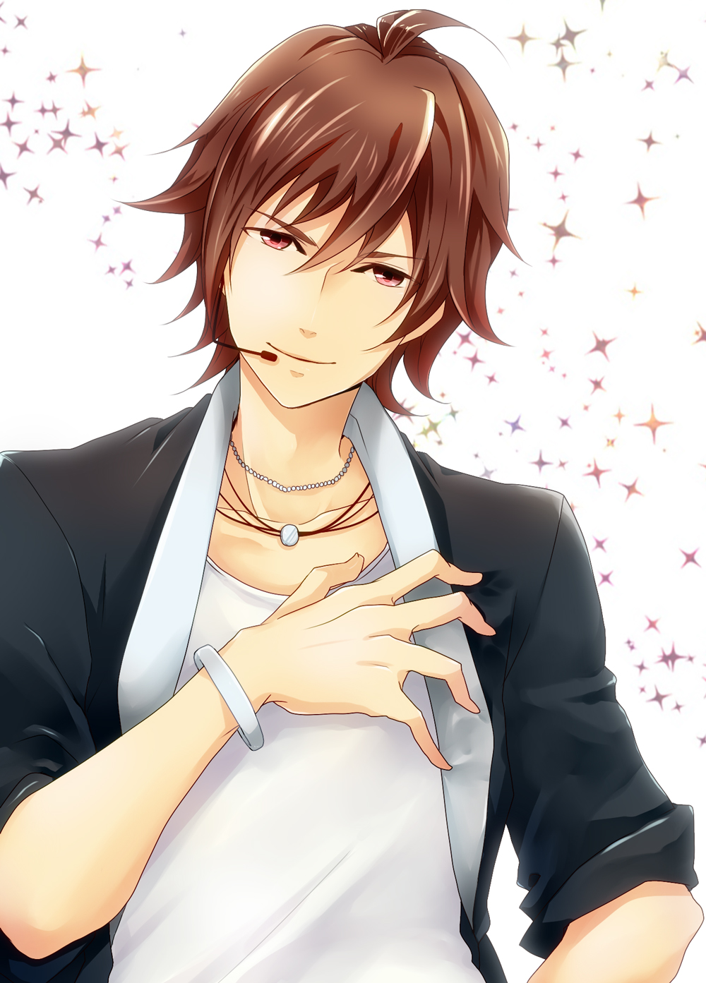 1boy, amagase_touma, brown_eyes, brown_hair, headset, highres, idolmaster, idolmaster_side-m