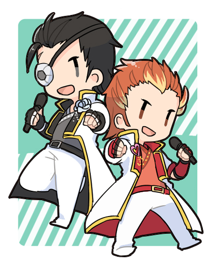 2boys, akai_suzaku, black_hair, glasses, hair_slicked_back, idolmaster, idolmaster_side-m, kurono_genbu