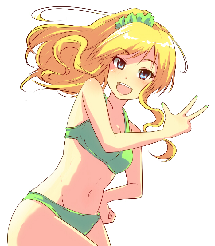 1girl, bikini, blonde_hair, blue_eyes, idolmaster, idolmaster_cinderella_girls, long_hair, looking_at_viewer