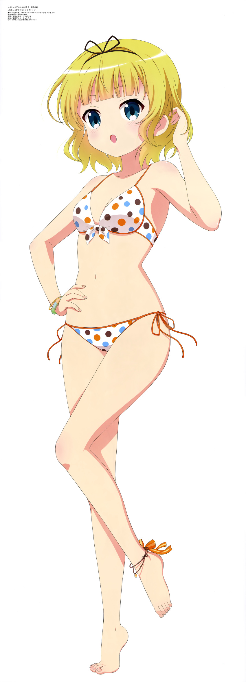1girl, :o, absurdres, adjusting_hair, anklet, bangs, bare_shoulders, barefoot
