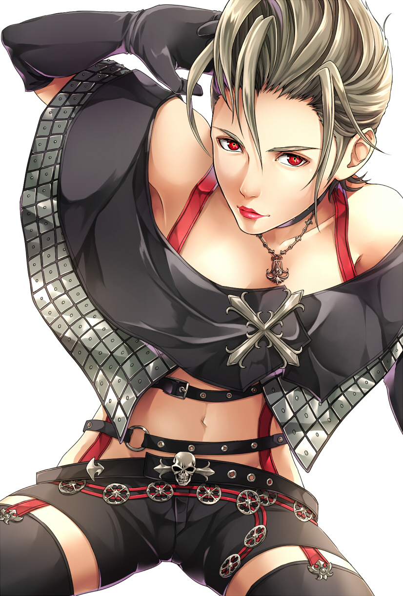 1girl, belt, closed_mouth, final_fantasy, final_fantasy_x, final_fantasy_x-2, gloves, grey_hair