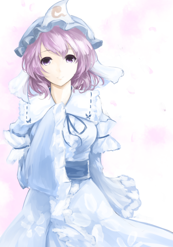 1girl, arm_garter, expressionless, gradient, gradient_background, hand_on_own_chest, hands_in_sleeves, hat