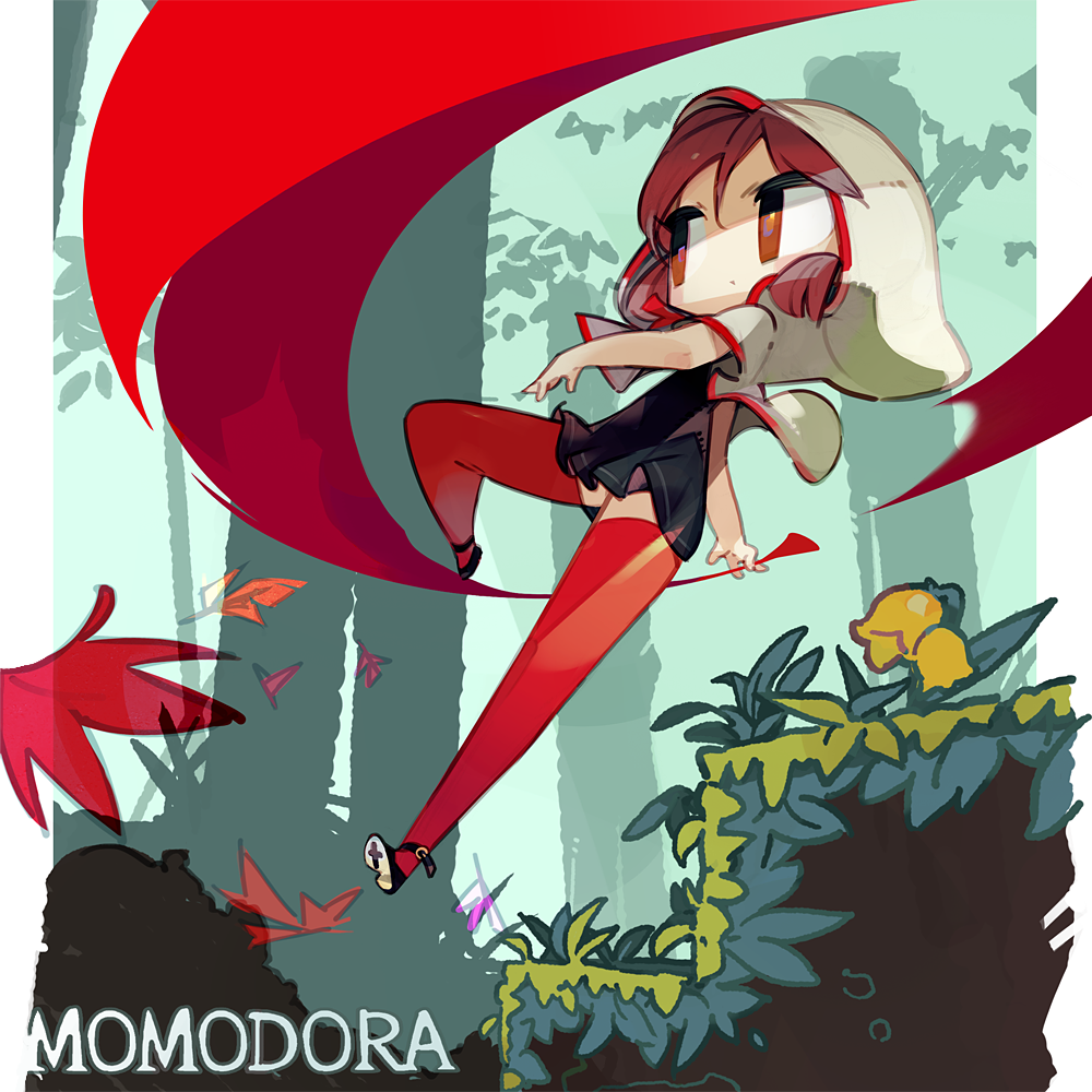 amiami, brown_hair, dress, forest, hood, kaho_(momodora), leaf, maple_leaf