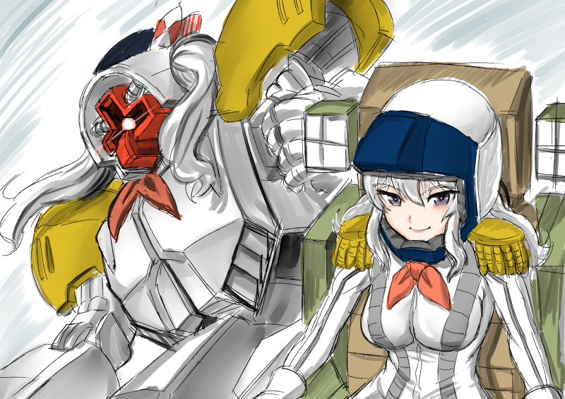bodysuit, epaulettes, gundam, kantai_collection, kashima_(kantai_collection), kin-san_(sasuraiga), mecha, mobile_suit_gundam