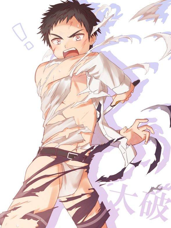 1boy, akk1, atsushi_toushirou, belt, black_hair, fundoshi, male_focus, short_hair
