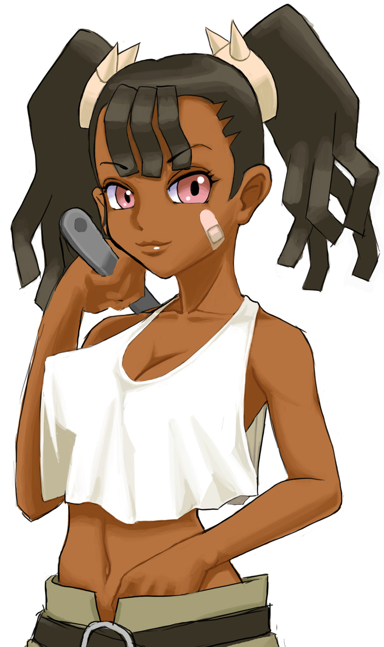 bandaid, basquash!, black_hair, dark_skin, hair_locs, hairlocs, highres, locks