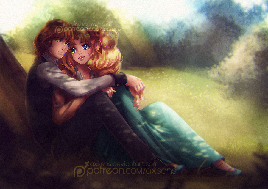 1boy, 1girl, alexandra_mae, aqua_eyes, blonde_hair, bow, brown_hair, candice_white_ardlay