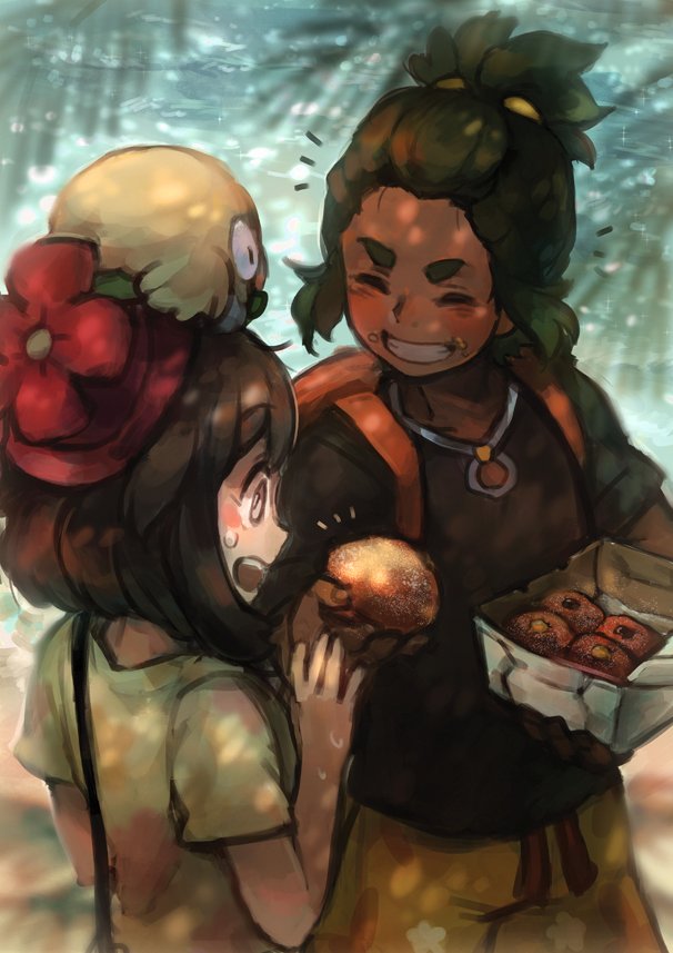 1boy, 1girl, black_hair, blush, closed_eyes, dark_skin, eyebrows, ezroseven