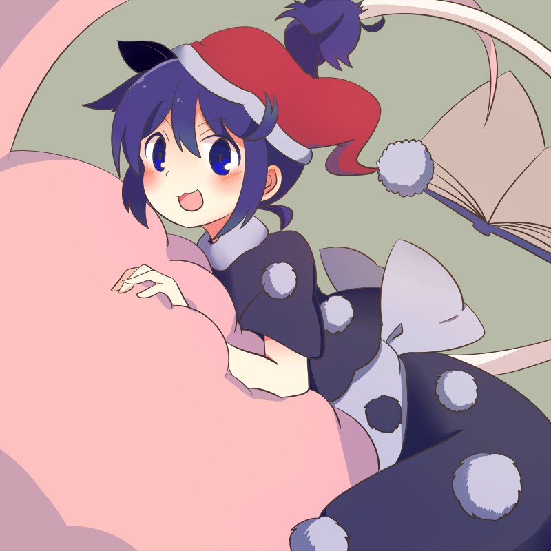1girl, :3, animal_ears, blob, blue_eyes, blue_hair, blush, book