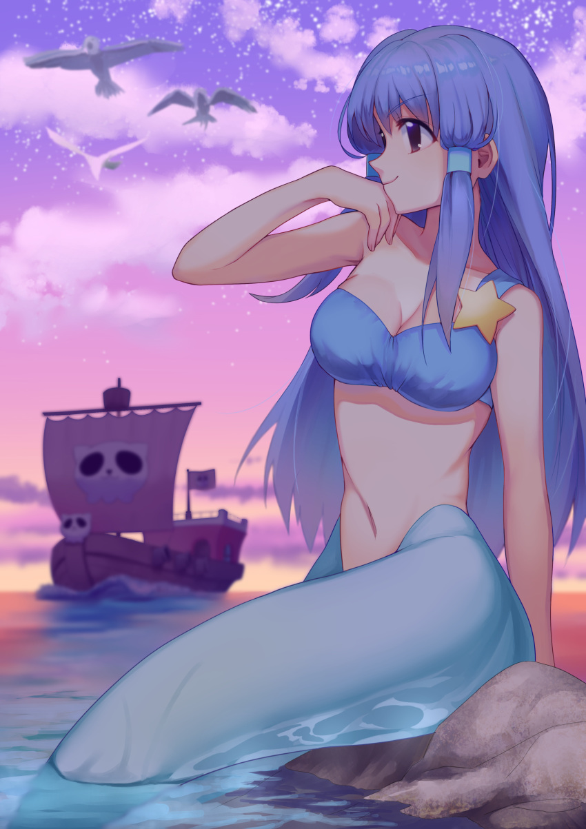1girl, absurdres, animal, aqua_(di_gi_charat), arm_at_side, bangs, bird, blue_eyes