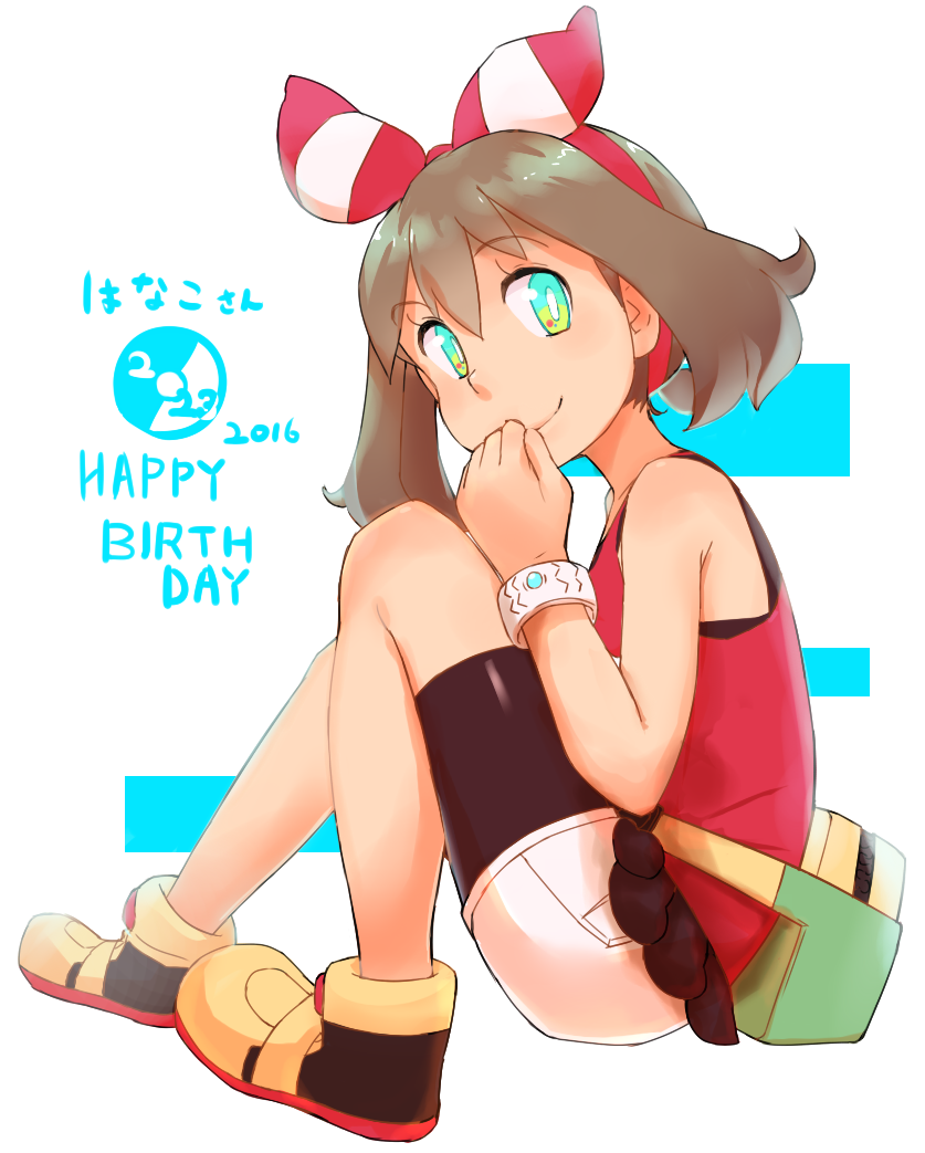 1girl, 2016, aqua_eyes, bag, bike_shorts, bracelet, brown_hair, full_body