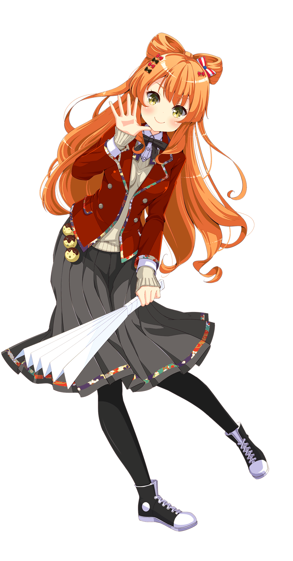 1girl, fan, girlfriend_(kari), girlfriend_note, green_eyes, hair_ornament, highres, long_hair