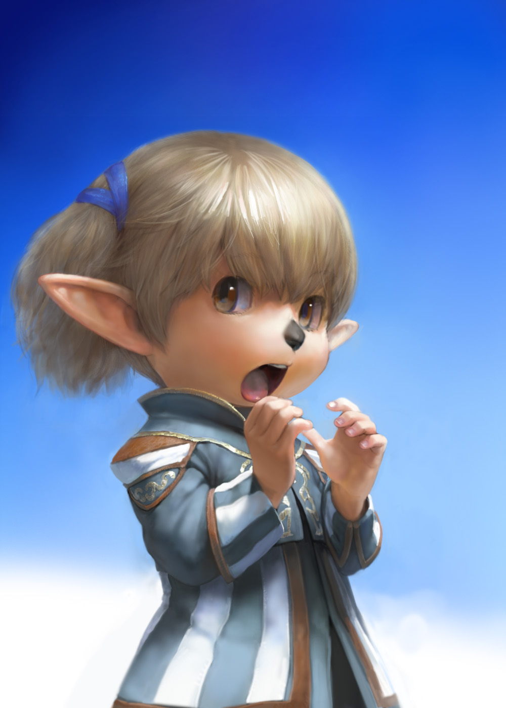 blonde_hair, brown_eyes, final_fantasy, final_fantasy_xi, hairband, hands, highres, invisible_object