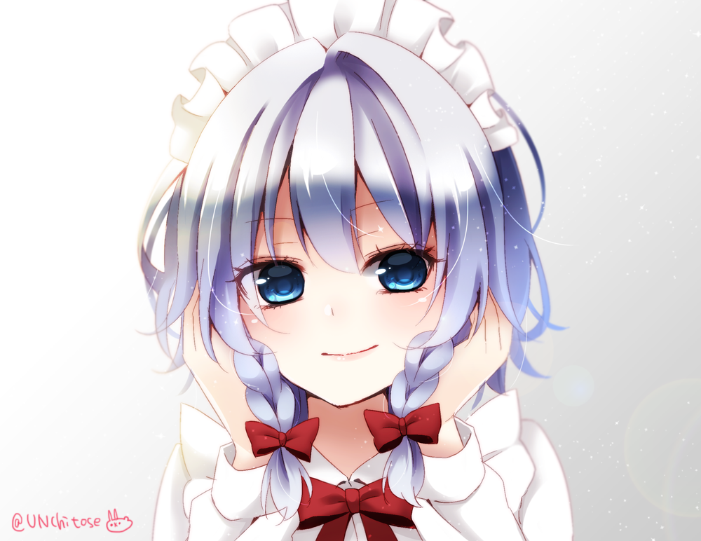 1girl, blue_eyes, braid, chitose_(usacan), close-up, eyes_visible_through_hair, face, gradient