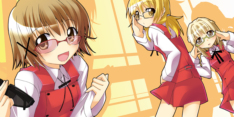 blonde_hair, brown_eyes, brown_hair, glasses, hidamari_sketch, miyako, nazuna, nazuna_(hidamari_sketch)