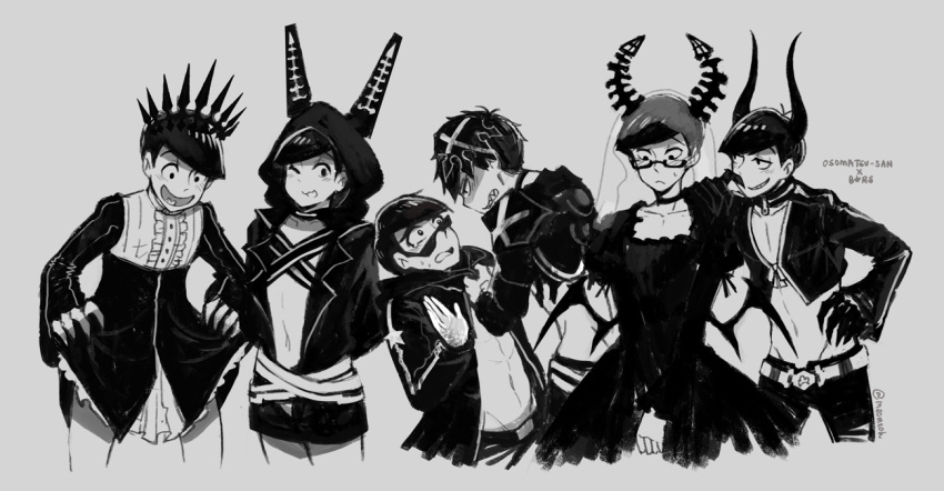6+boys, :d, ;3, armor, arms_behind_back, back, bangs, bekt