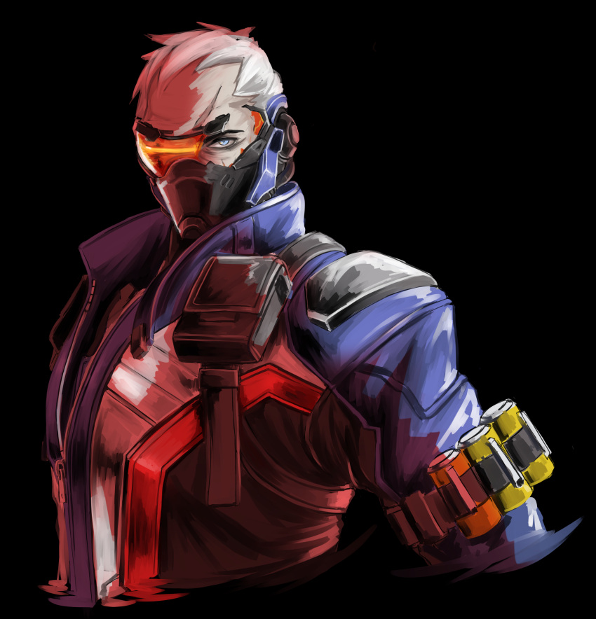 1boy, absurdres, broken_glasses, explosive, face_mask, grenade, highres, jacket