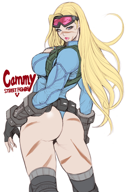 1girl, alternate_costume, ass, blonde_hair, cammy_white, capcom, from_behind, goggles