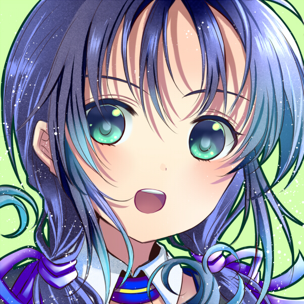 1girl, blue_hair, face, green_background, green_eyes, kantai_collection, kiryuu_mina, looking_at_viewer