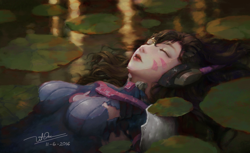 1girl, armor, bangs, bodysuit, breasts, brown_hair, bunny_print, closed_eyes