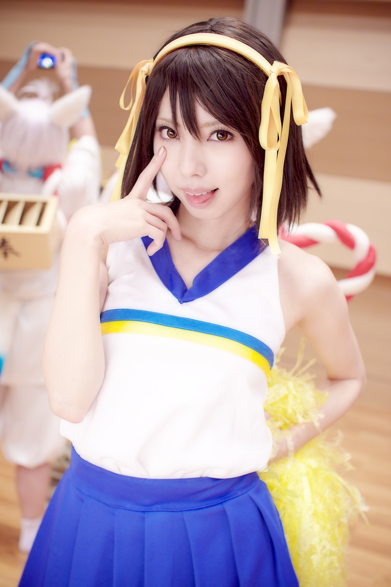 cheerleader, cosplay, mizuno_shiro, pantyhose, photo, skirt, suzumiya_haruhi, suzumiya_haruhi_no_yuuutsu