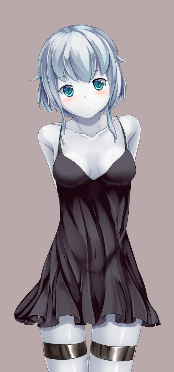 1girl, battleship_hime, battleship_hime_(cosplay), black_dress, blue_eyes, blush, breasts, cosplay