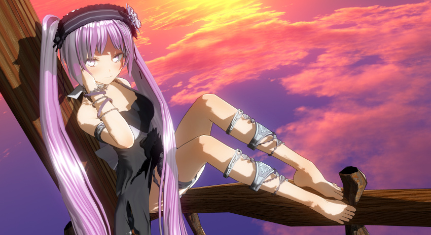 1girl, absurdres, bare_shoulders, barefoot, custom_maid_3d_2, dress, euryale, fate/grand_order