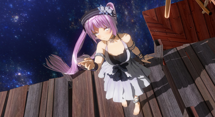 1girl, absurdres, bare_shoulders, barefoot, custom_maid_3d_2, dress, euryale, fate/grand_order