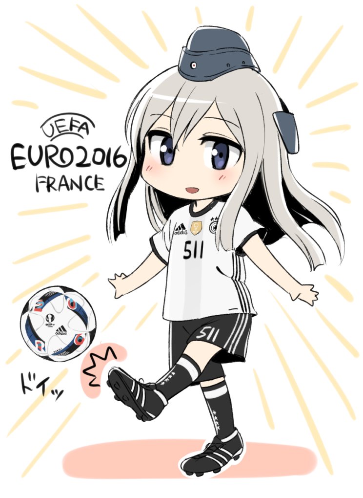 /\/\/\, 1girl, 2016, adidas, ball, black_hat, black_legwear, black_shorts