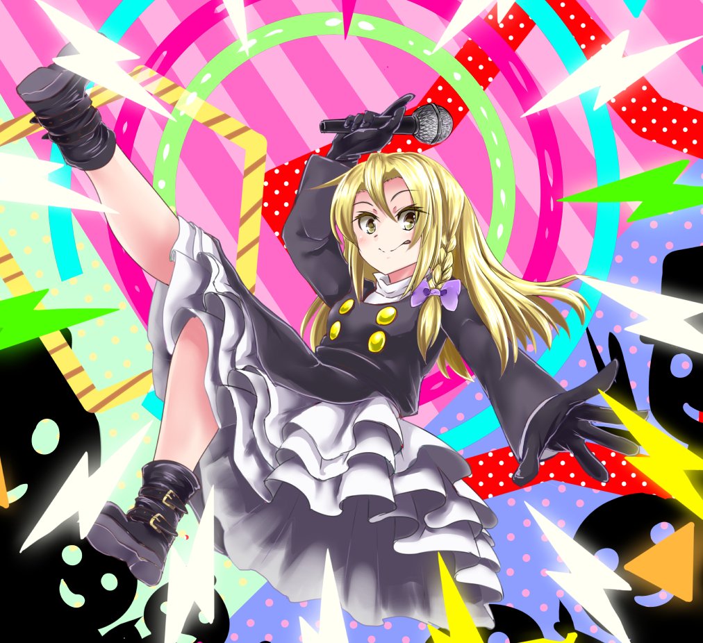 apron, blonde_hair, boots, braid, commentary_request, cookie_(touhou), full_body, gloves
