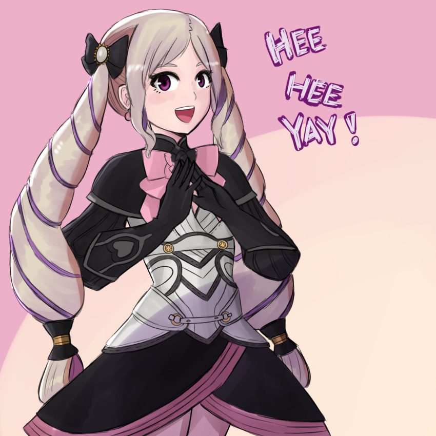 1girl, armor, black_gloves, blonde_hair, blush, bow, commentary, cowboy_shot